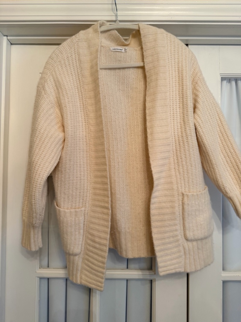 Open-Front Cream Knit Cardigan with Pockets Unsubscribed small